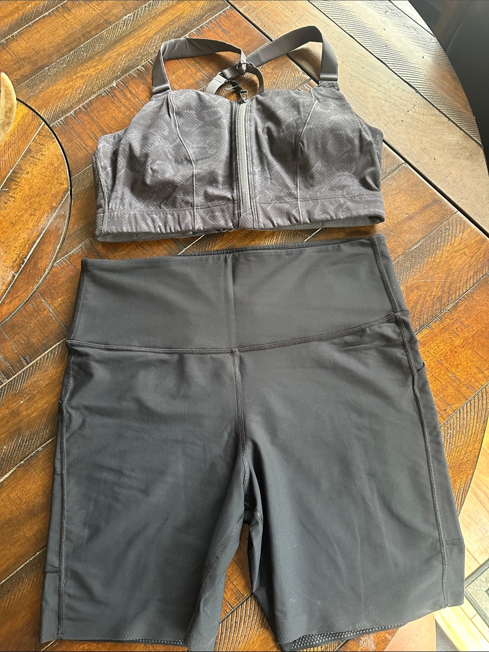 Savage X Fenty Black High-Rise Bike Shorts with Matching Zip-Front Sports Bra